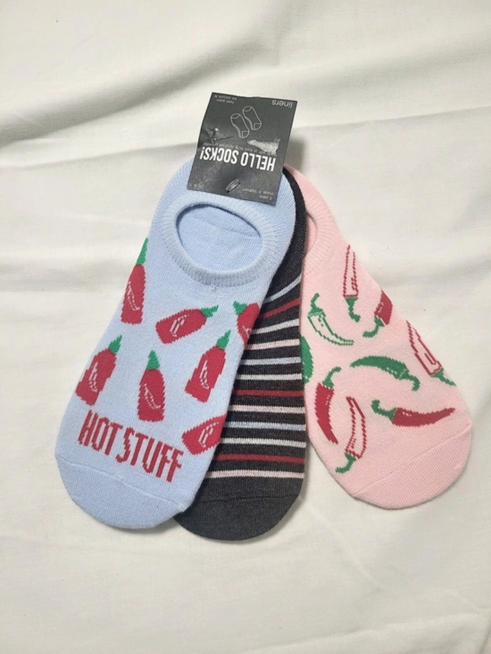 Hello Socks Women's Chili Pepper 3pk Liner Socks with Gel Grippers Chili Pepper